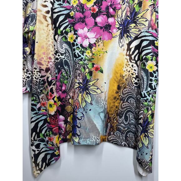 Soleillee Floral Embellished Colorful Knit Tunic Top Artsy Watercolor Bling 1X - Picture 9 of 12
